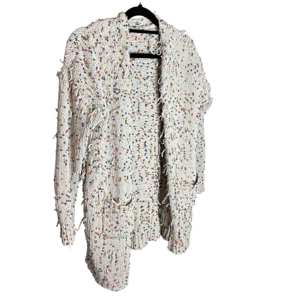 Entro Rainbow Confetti Loose Thread Design Knit Pocket Cardigan Sweater Sz Sm
